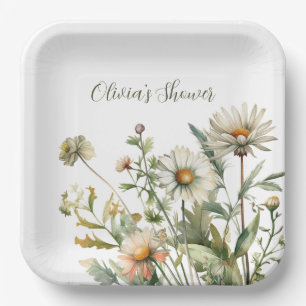Assiettes En Carton Fleurs sauvages blanches de douche de mariée