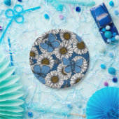 Assiettes En Carton Fleurs sauvages blanches et papillons bleus (Fête)