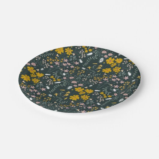 Assiettes En Carton Fleurs sauvages bohémiens de la moutarde (Angle)