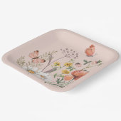 Assiettes En Carton Fleurs sauvages carrées rose pêche blush (Angulaire)