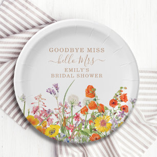 Assiettes En Carton Fleurs sauvages colorées Adieu Miss Fête des marié
