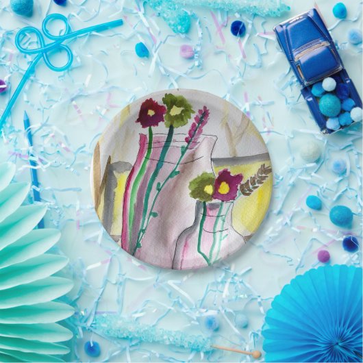 Assiettes En Carton Fleurs sauvages dans le vase art abstrait (Fête)