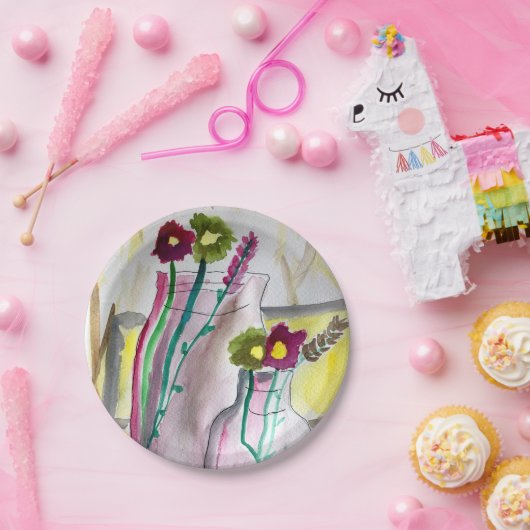 Assiettes En Carton Fleurs sauvages dans le vase art abstrait (Fête)