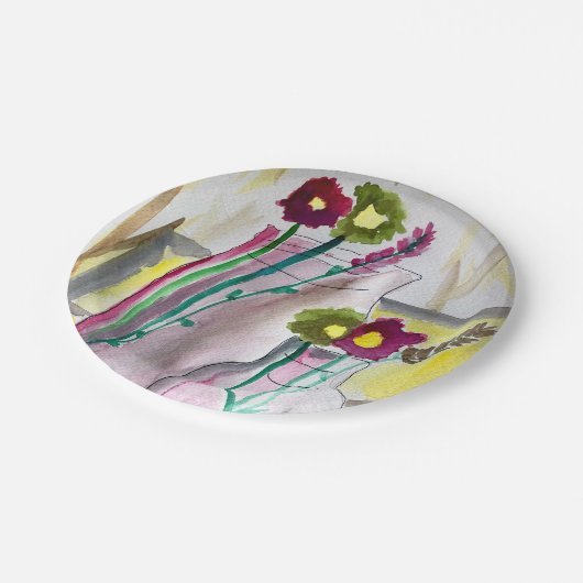 Assiettes En Carton Fleurs sauvages dans le vase art abstrait (Angle)