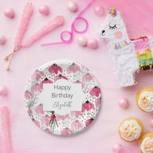 Assiettes En Carton Fleurs sauvages d'aquarelle mignon dans les tons r (Fête)