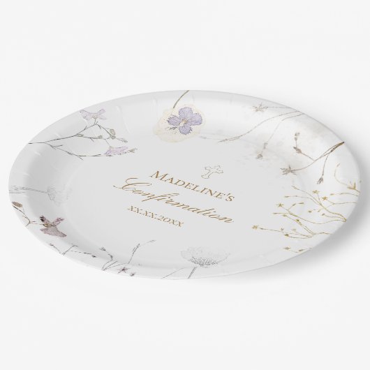 Assiettes En Carton Fleurs sauvages de confirmation (Angle)