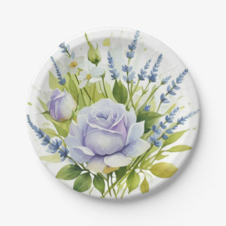 Assiettes En Carton Fleurs sauvages de lavande d'aquarelle