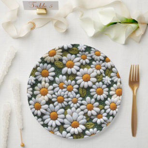 Assiettes En Carton Fleurs sauvages de printemps marguerites blanches