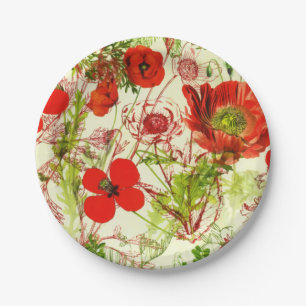 Assiettes En Carton Fleurs sauvages d'été des Vintages pavots Red Gr
