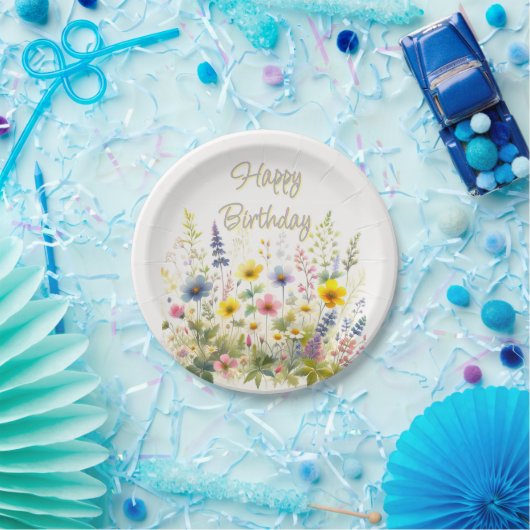Assiettes En Carton Fleurs sauvages en Fleur Joyeux Plaque papier d'an (Fête)