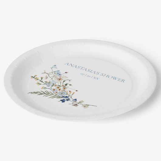 Assiettes En Carton Fleurs sauvages et pâquerettes bleutées rustiques  (Angle)