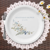 Assiettes En Carton Fleurs sauvages et pâquerettes bleutées rustiques 