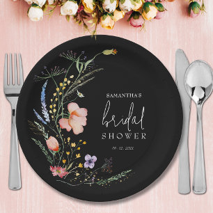 Assiettes En Carton Fleurs sauvages Fête de mariage Noir
