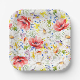 Assiettes En Carton Fleurs Sauvages Motif Élégant Botanique Fête d'Été