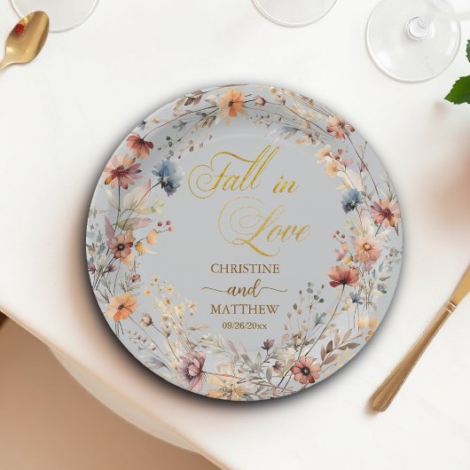 Assiettes En Carton Fleurs sauvages Or 'Tombez amoureux' Élégant Maria