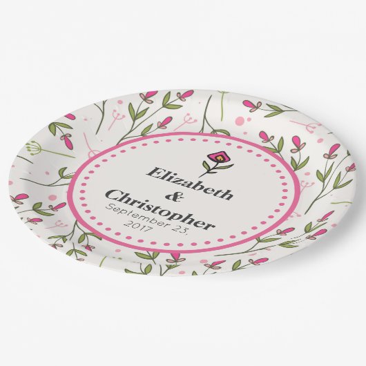 Assiettes En Carton Fleurs sauvages - Pétales rose et orange Mariage (Angle)