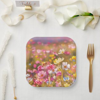 Assiettes En Carton Fleurs sauvages roses Lavande jaune 2025
