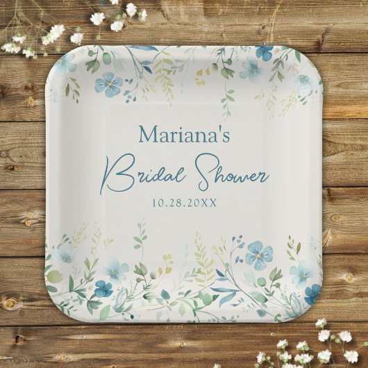 Assiettes En Carton Fleurs sauvages sarcelle sur une douche de mariée