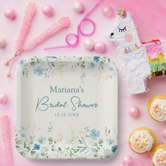 Assiettes En Carton Fleurs sauvages sarcelle sur une douche de mariée (Fête)