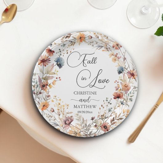 Assiettes En Carton Fleurs sauvages tombent amoureux Mariage élégant