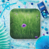 Assiettes En Carton Fleurs sauvages Violets En Terrain Vert (Fête)