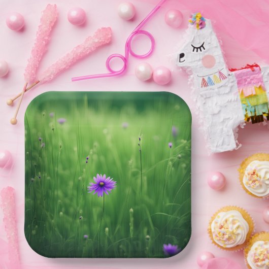 Assiettes En Carton Fleurs sauvages Violets En Terrain Vert (Fête)