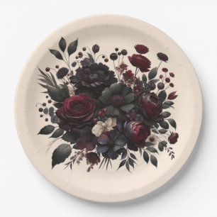 Assiettes En Carton Fleurs Sombres et Élégantes Fleurs Crème pour Mari
