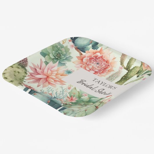 Assiettes En Carton Fleurs succulentes et cactus (Angulaire)