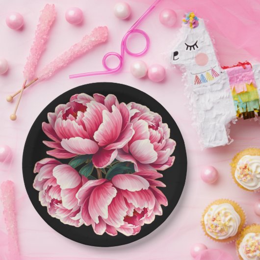 Assiettes En Carton Fleurs sur plaque en papier arrière - plan noir (Fête)