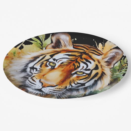 Assiettes En Carton Fleurs Tiger Pastel Safari Aquarelle Savannah (Angle)