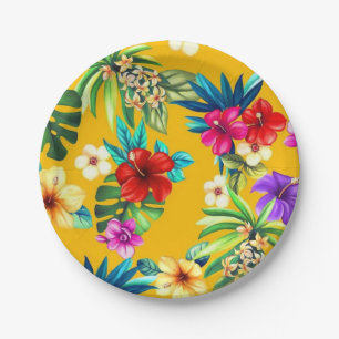 Assiettes En Carton Fleurs tropicales