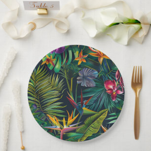 Assiettes En Carton Fleurs tropicales