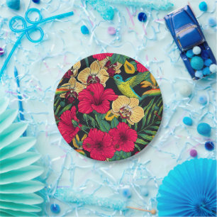 Assiettes En Carton Fleurs tropicales et colibri - Botanica d'été