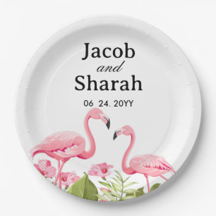 Assiettes En Carton Fleurs tropicales et design de flamants roses