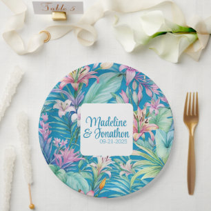 Assiettes En Carton Fleurs tropicales et verdure Mariage de plage simp