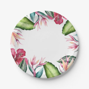 Assiettes En Carton Fleurs tropicales été île florale feuilles