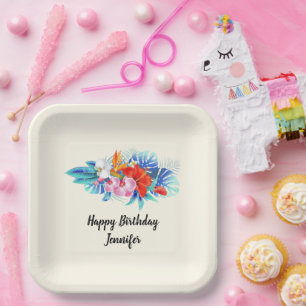 Assiettes En Carton Fleurs tropicales exotiques Anniversaire