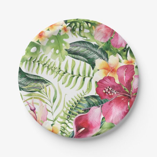 Assiettes En Carton Fleurs tropicales Fête Feuille de la Fête des mari (Devant)