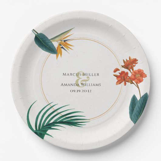Assiettes En Carton Fleurs tropicales Mariages (Devant)