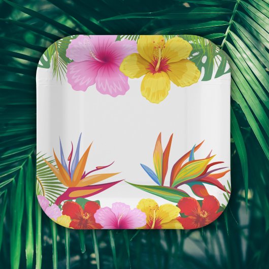 Assiettes En Carton Fleurs tropicales personnalisées Hibiscus Party