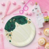 Assiettes En Carton fleurs vert émeraude or marbre feuille (Fête)