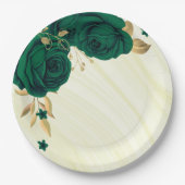 Assiettes En Carton fleurs vert émeraude or marbre feuille (Devant)