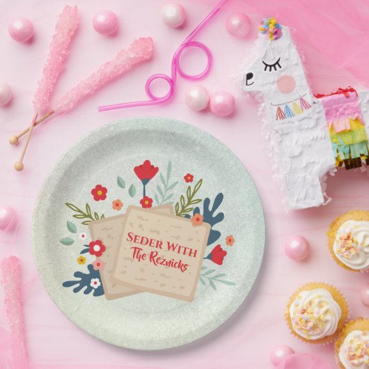Assiettes En Carton Fleurs vertes avec Seder Matzah Passover (Fête)