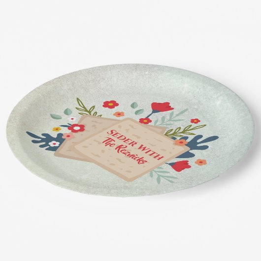 Assiettes En Carton Fleurs vertes avec Seder Matzah Passover (Angle)