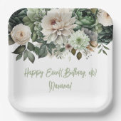 Assiettes En Carton Fleurs vertes Sage Fête Florale (Recto)