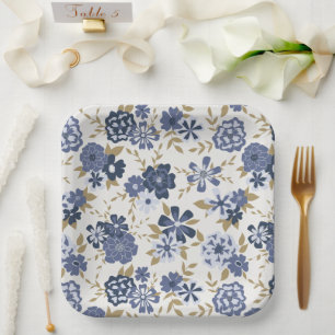 Assiettes En Carton Fleurs Vignes Bleues Evénement Botanique