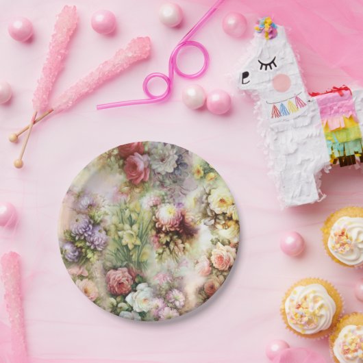 Assiettes En Carton Fleurs vintages (Fête)