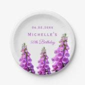 Assiettes En Carton Fleurs violettes d'anniversaire blanc élégant (Devant)