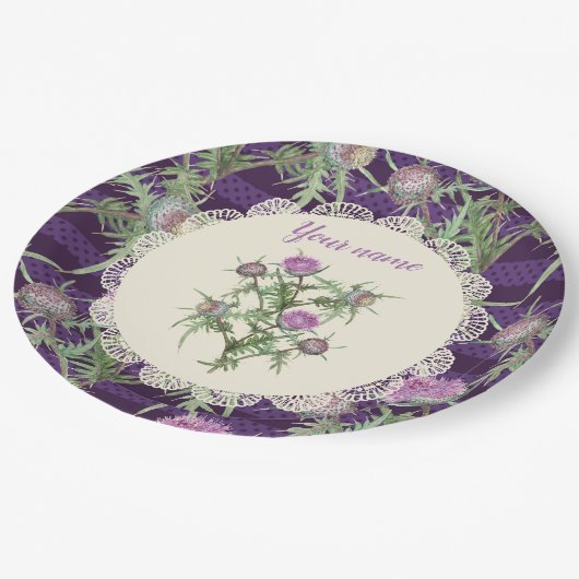 Assiettes En Carton Fleurs violettes de chardon (Angle)