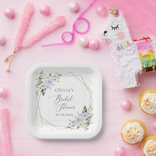 Assiettes En Carton Fleurs violettes, Fleurs blanches, Boho, Fête des (Fête)